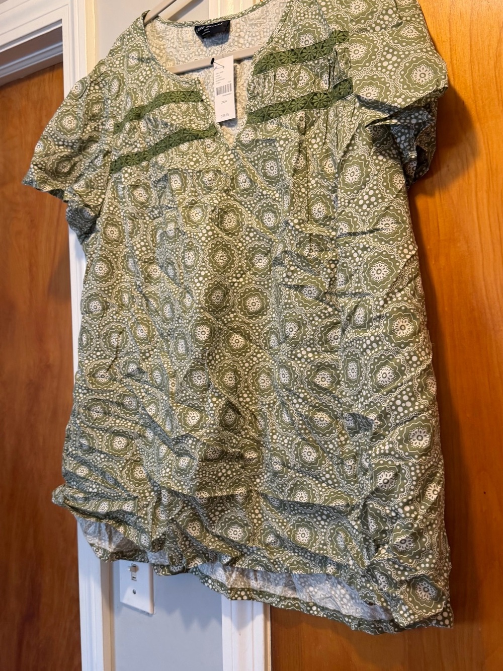 Lane Bryant Olive Green Medallion Short-Sleeve Blouse